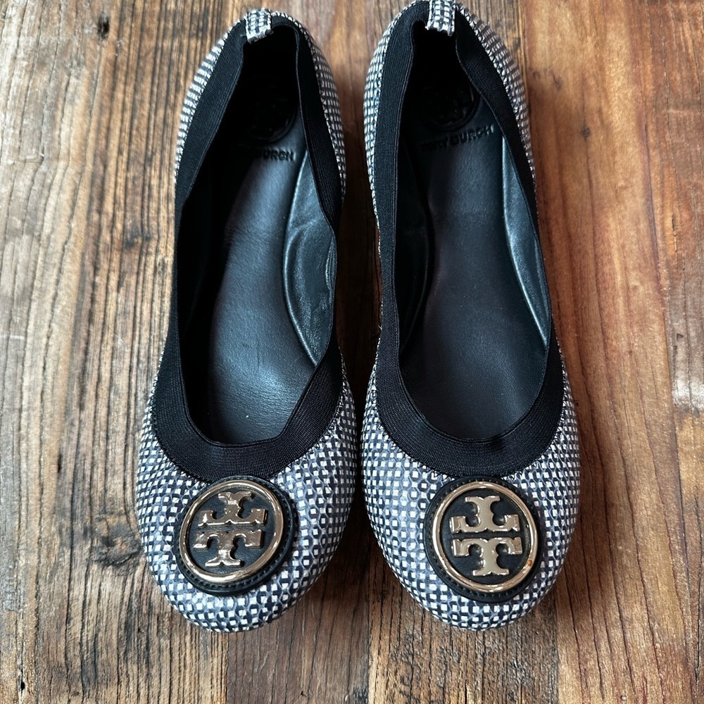 Tory Burch Black and White Patterned Flats